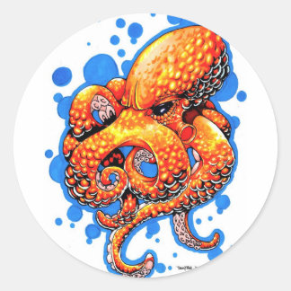 Orangenktopus Runder Aufkleber