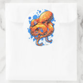 Orangenktopus Runder Aufkleber (Tasche)