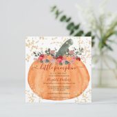 Orangenkürbis aus Gold Glitzer, Wasserfarbendusche Einladung (Stehend Vorderseite)