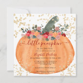 Orangenkürbis aus Gold Glitzer, Wasserfarbendusche Einladung (Vorderseite)