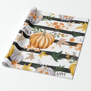 Orangenkürbis, Blume, Blätter, Streifen b Geschenkpapier