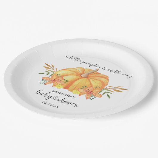 Orangenkürbis-Dusche Pappteller (Schrägansicht)