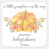 Orangenkürbis-Dusche Quadratischer Aufkleber (Vorderseite)