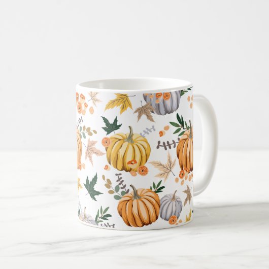 Orangenkürbis und Blume Kaffeetasse (VorderseiteRechts)