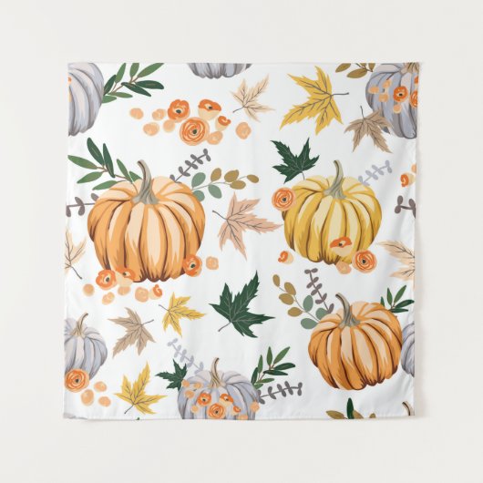 Orangenkürbis und Blume Wandteppich (Vorderseite)