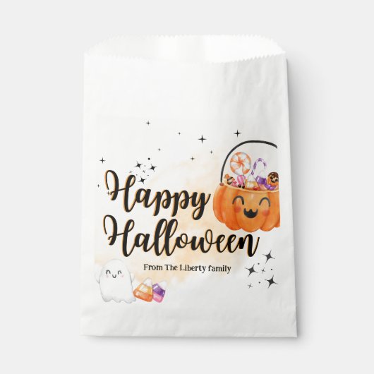 Orangenkürbis Wasserfarbenkinder tricksen oder gön Geschenktütchen (Vorderseite)