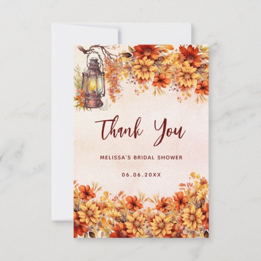 Orangenlampe Brautparty Blume Dankeskarte (Vorderseite)