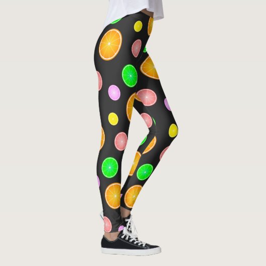 Orangenlemon Limone Grapefruits Sommermuster Party Leggings (Rechts)