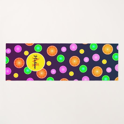 Orangenlemon Limones Fruchtsommermuster Monogramm Yogamatte (Vorderseite (Horizontal))
