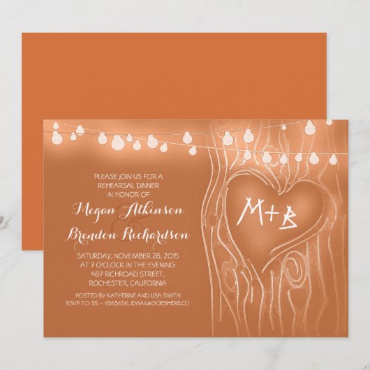 Orangenlichter, romantisches Abendessen mit Probe Einladung (Vorne/Hinten)