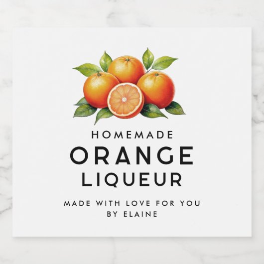 Orangenlikör mit Orangen und Blätter Alkoholflaschenetikett (Einzelnes Label)