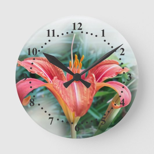 Orangenlilie Runde Wanduhr (Vorderseite)