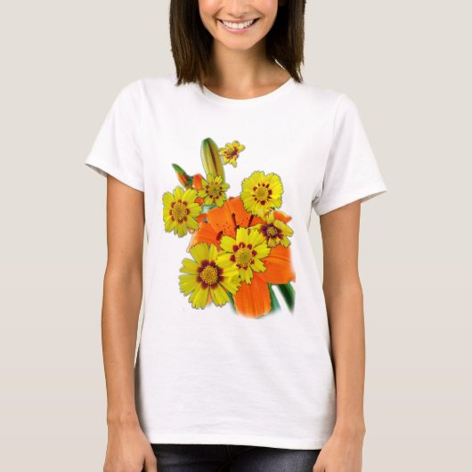 Orangenlilie und dunkle Blume T-Shirt (Vorderseite)