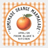 Orangenmarmelade mit karierten Mustern Quadratischer Aufkleber (Vorderseite)