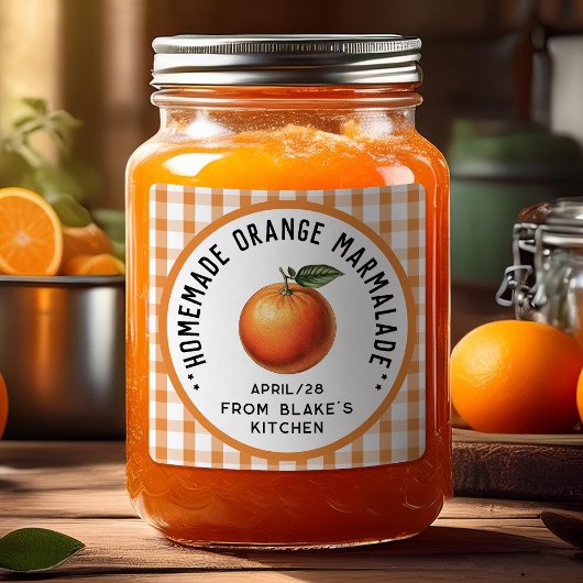 Orangenmarmelade mit karierten Mustern Quadratischer Aufkleber