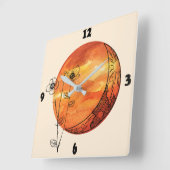 Orangenmond und Mohn-Blume Quadratische Wanduhr (Winkel)