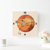 Orangenmond und Mohn-Blume Quadratische Wanduhr (Zuhause)