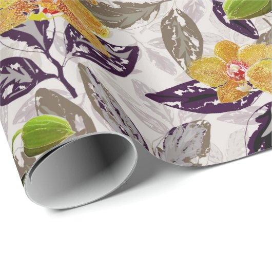 Orangenorchideen. Geschenkpapier (Rolleneckpunkt)