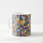 Orangenpinke, blaugelbe Herzen Kaffeetasse (Vorderseite Links)