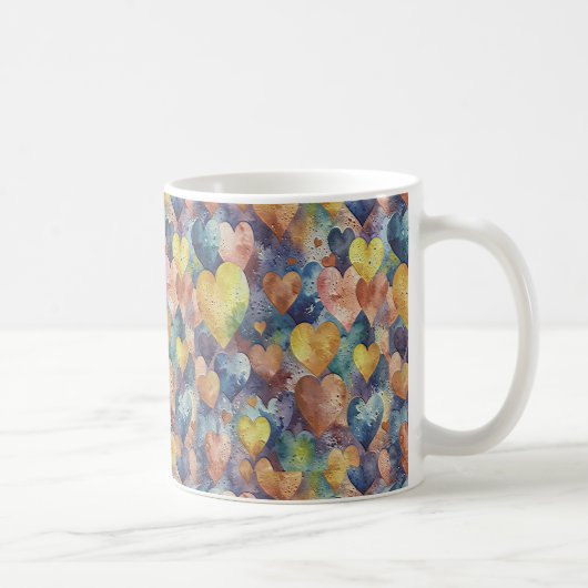 Orangenpinke, blaugelbe Herzen Kaffeetasse (Rechts)