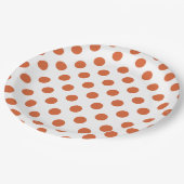 Orangenpolka-Punkte Pappteller (Schrägansicht)