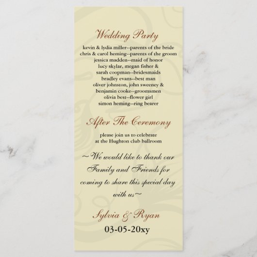 Orangenprogramm Hochzeit im Herbst Programm (Rückseite)