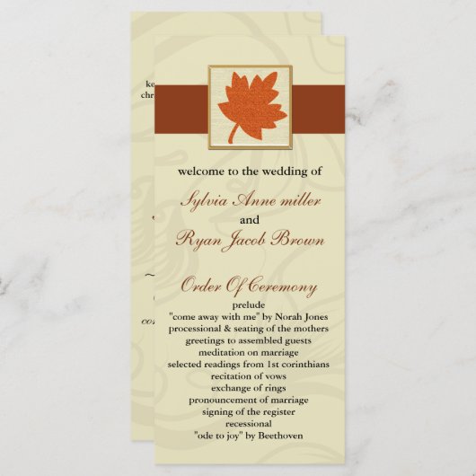 Orangenprogramm Hochzeit im Herbst Programm (Vorne/Hinten)