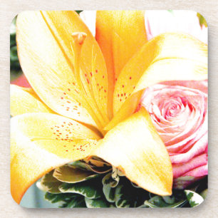 Orangenrosa Hochzeitsblumen - Rose der Lilie Getränkeuntersetzer