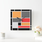 Orangenrot, grau, mondfarben quadratische wanduhr (Zuhause)