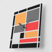 Orangenrot, grau, mondfarben quadratische wanduhr (Winkel)
