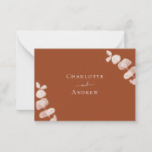 Orangenrötlich-Eukalyptus Hochzeitreaktion UAWG Mitteilungskarte (Rückseite)