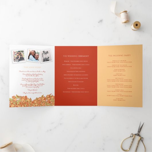 Orangensafarbene Tulpen - Einweihung Dreifach-gefaltete Programmkarte (Innenseite)