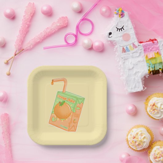 Orangensaftbox Gelb Pappteller (Party)