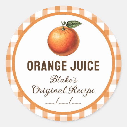 Orangensaftkonservenetikett mit karierte Ausführun Runder Aufkleber (Vorderseite)