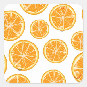 Orangenscheiben im Vintage-Stil-Muster. Quadratischer Aufkleber