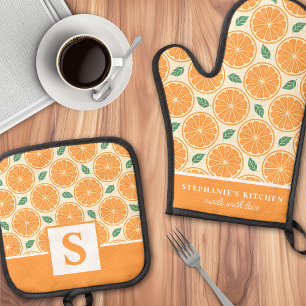 Orangenscheiben Zitrus Süß Sommer Monogramm Ofenhandschuh & Topflappen-Set