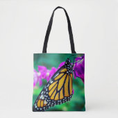 Orangenschmetterling Foto lila Blume Chic Tasche (Vorderseite)