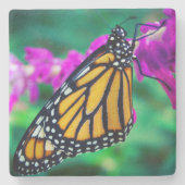 Orangenschmetterling Foto lila Blume fett Steinuntersetzer (Vorderseite)