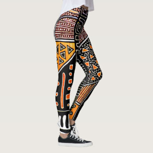 Orangenschwarz-braun-Mudcloth-Leggings Leggings
