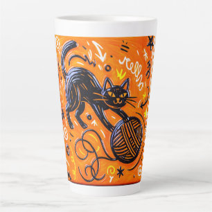 Orangenschwarze Katze Milchtasse