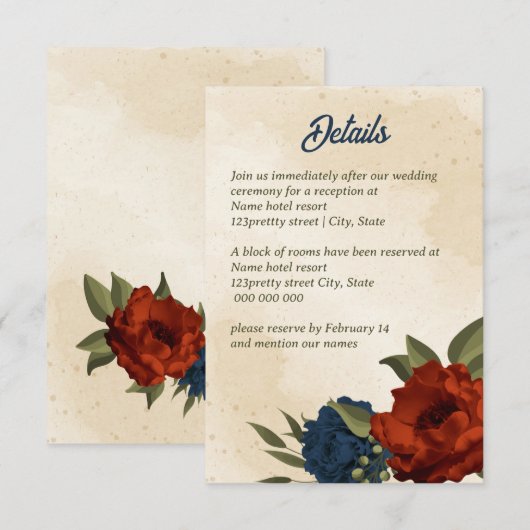 Orangenseehochzeit Begleitkarte (Vorne/Hinten)