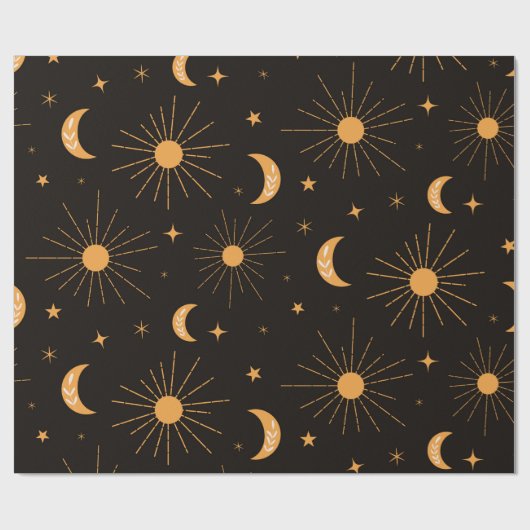 Orangensonne und Mond auf schwarz Geschenkpapier (Flach)