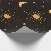 Orangensonne und Mond auf schwarz Geschenkpapier (Ecke)