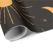 Orangensonne und Mond auf schwarz Geschenkpapier (Rolleneckpunkt)