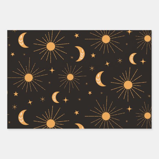 Orangensonne und Mondmuster Geschenkpapier Set (Vorderseite 2)