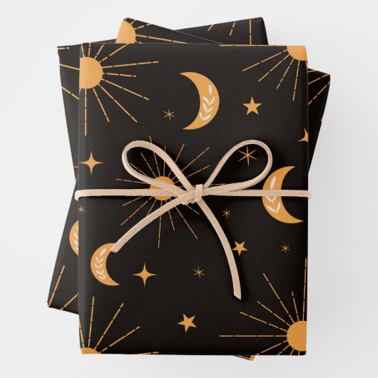 Orangensonne und Mondmuster Geschenkpapier Set (Beispiel)