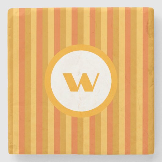Orangenstreifen-Monogramm im Country-Stil Steinuntersetzer (Vorderseite)