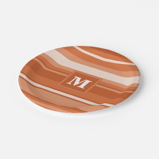 Orangenstreifen Pappteller (Schrägansicht)