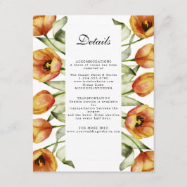 Orangentulpen mit Wasserfarbe Hochzeitsdetails Begleitkarte