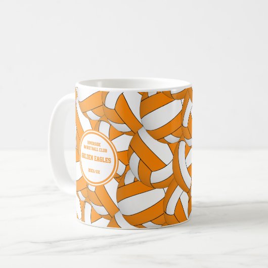 Orangenweiße Schulfarben Volleyball-Geschenk Kaffeetasse (Vorderseite Links)